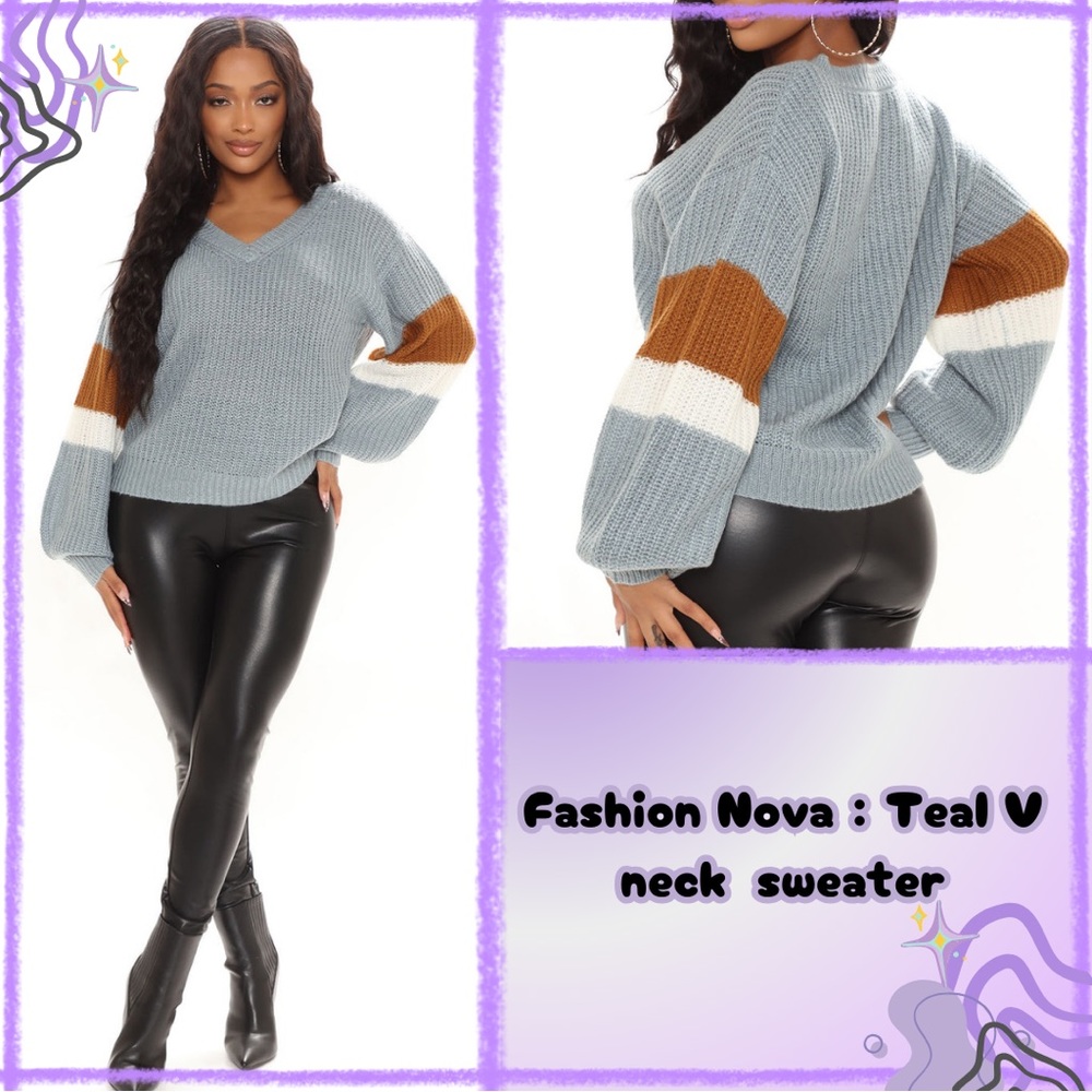 💜30% off sale💜 Fashion Nova | Teal V Neck sweater